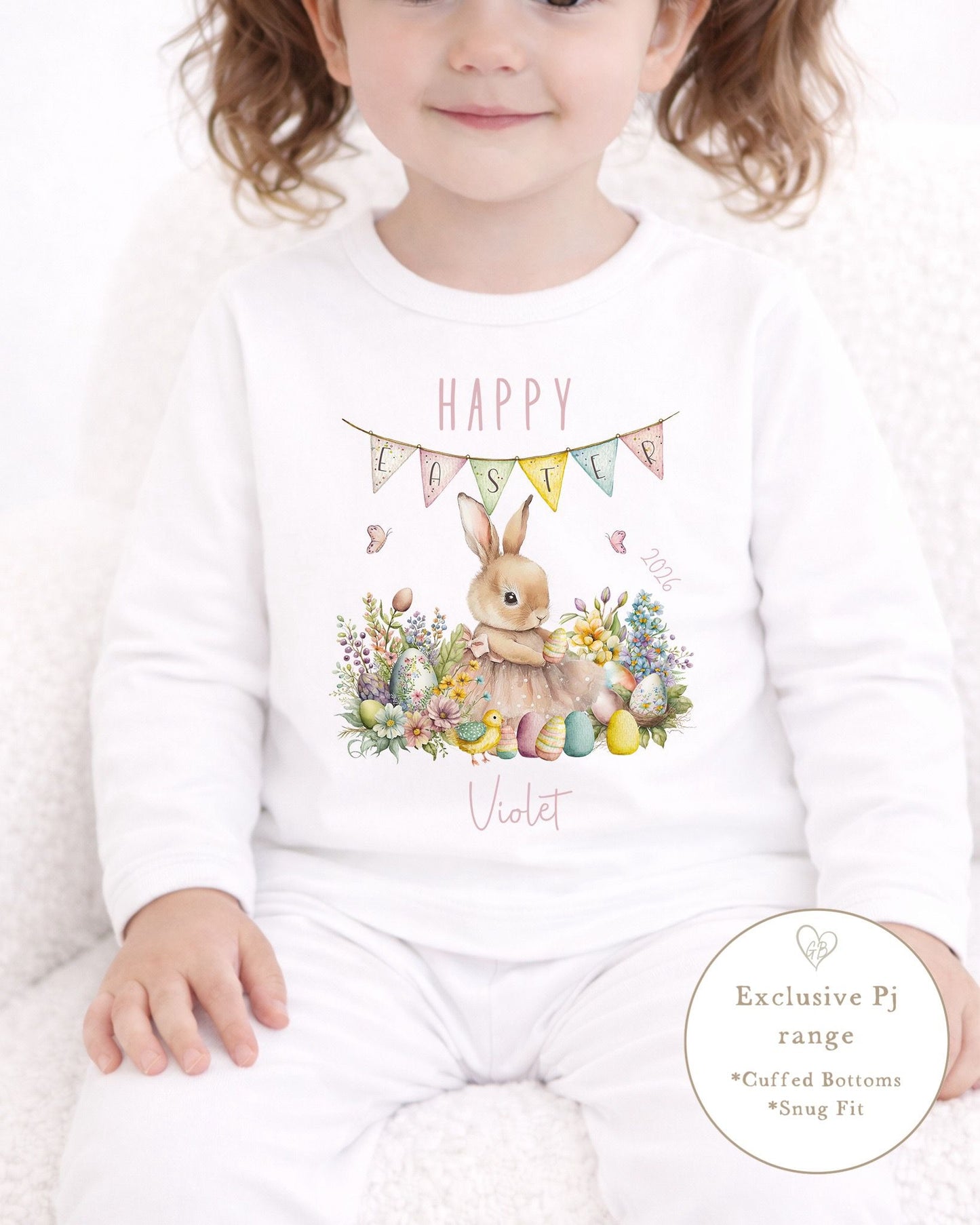 Personalised Plain White Easter Pyjamas - Easter Scene Design