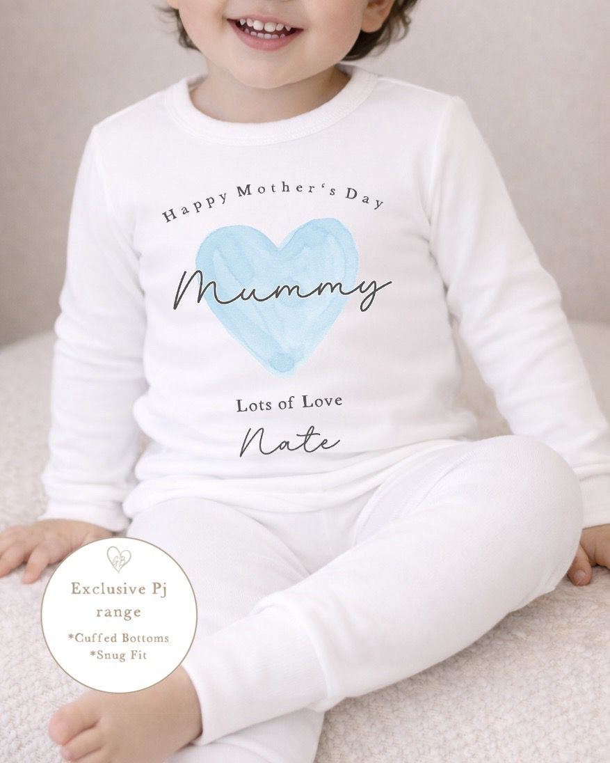 Personalised Mother's Day Pyjamas - Blue Heart Design
