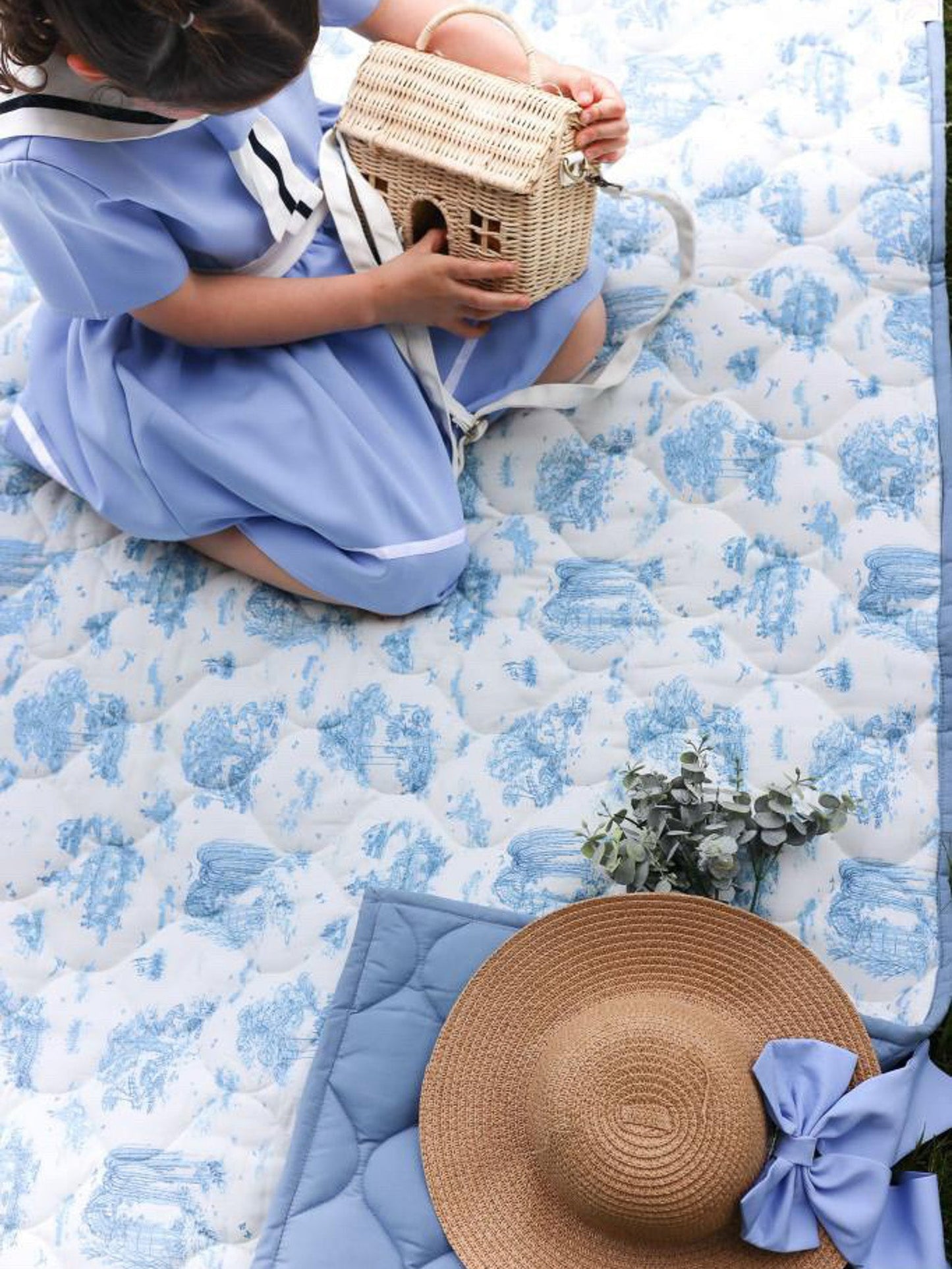 The Gilded Bird Blue 'Spring Toile' Quilted Playmat