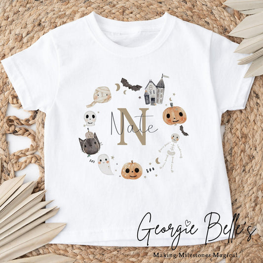 Personalised Halloween T-Shirt - Halloween Wreath Initial Design
