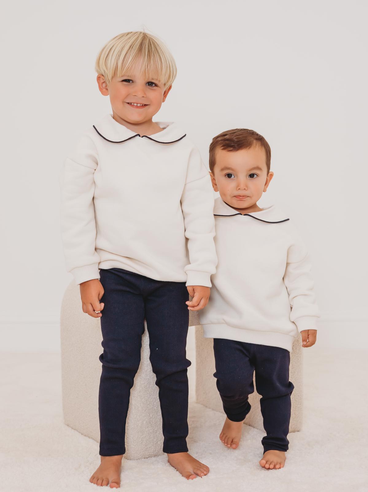 'Ari' Ivory peter pan collar sweatshirt & navy ribbed legging set - Rose & Albert