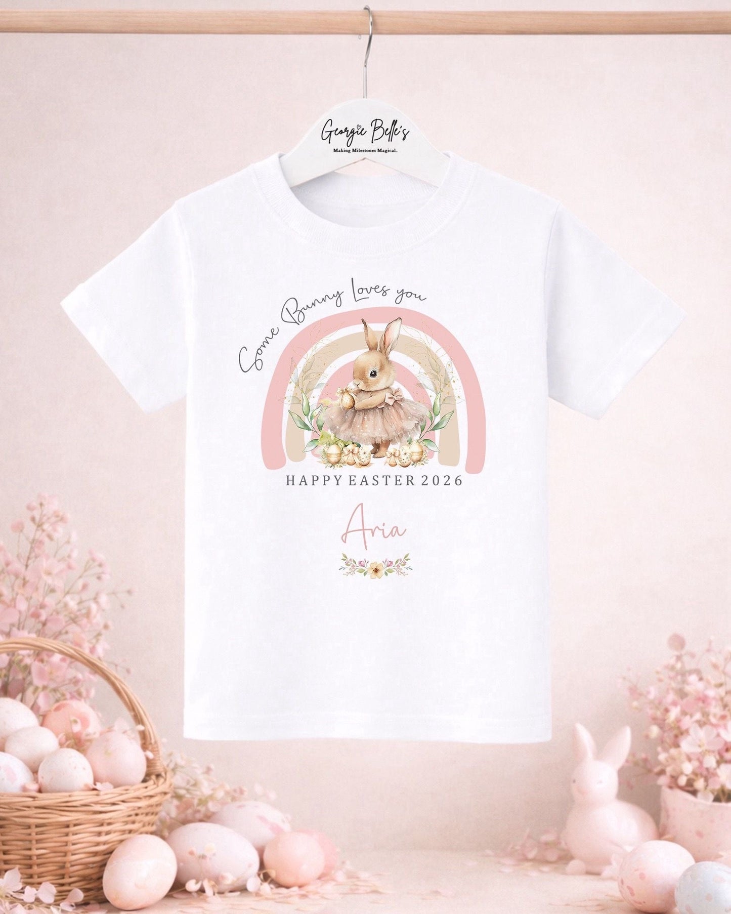 Personalised Easter T-Shirt - Pink Some Bunny Design