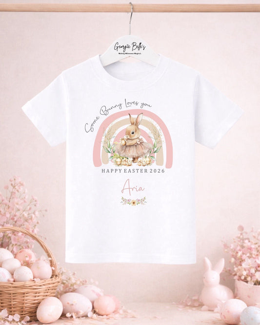 Personalised Easter T-Shirt - Pink Some Bunny Design