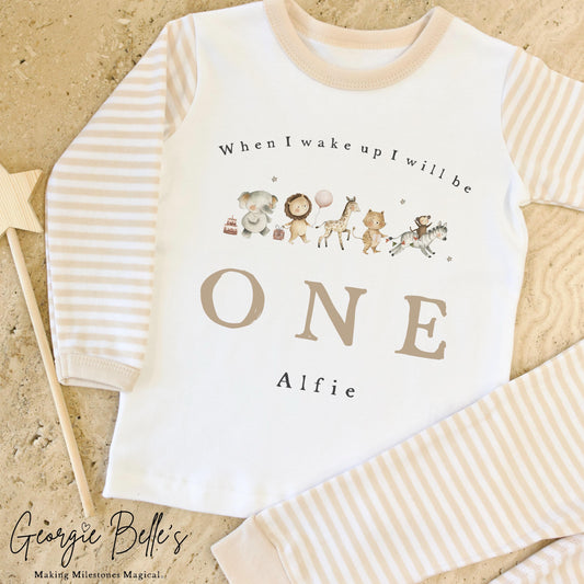 Personalised Stripe Birthday Pyjamas Animal Parade Design