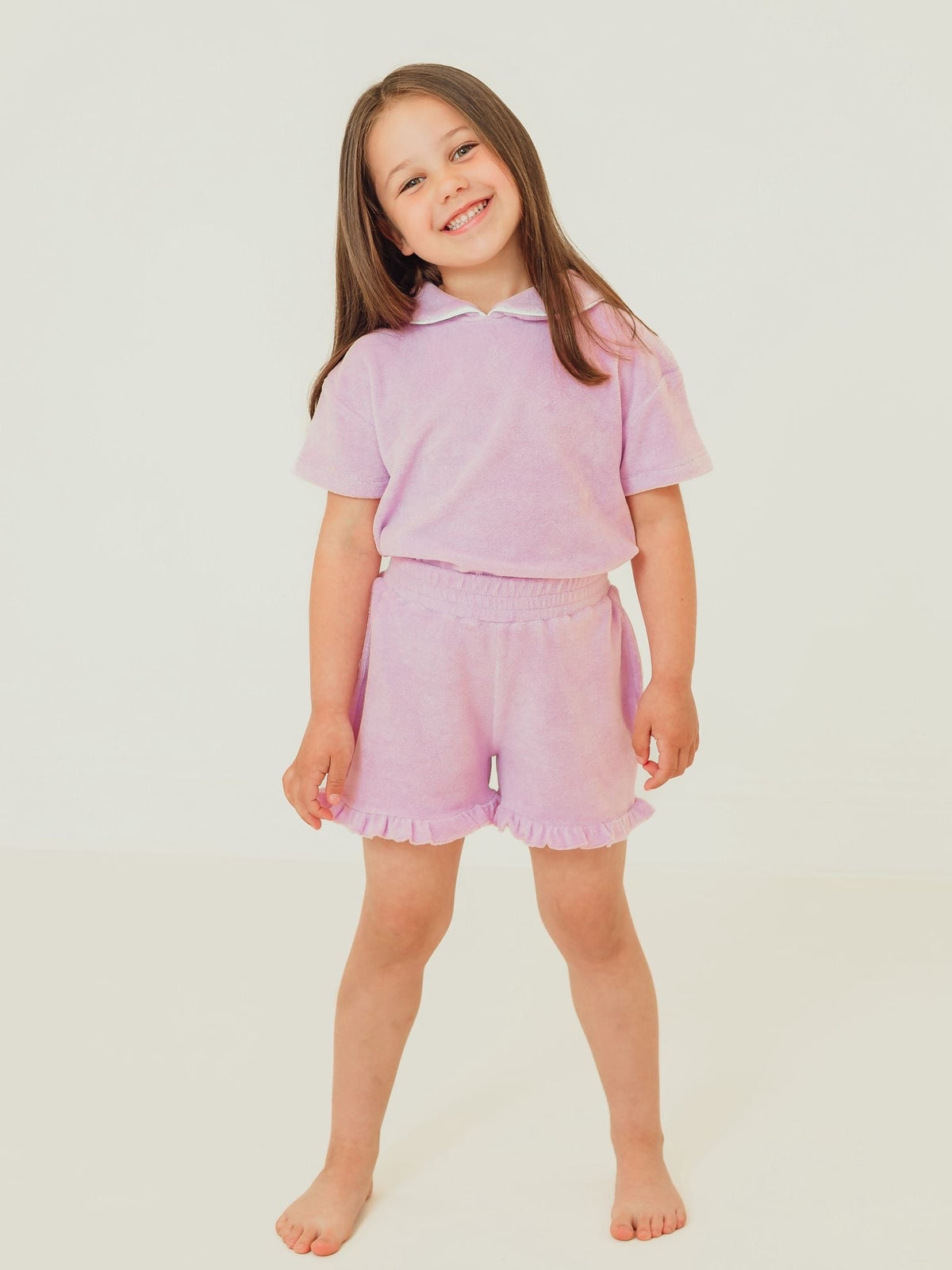 'Hallie' frill lilac towelling short set - Rose & Albert