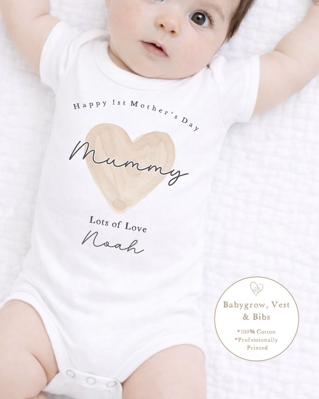 Personalised My First Mother's Day Babygrow / Short Sleeve Vest - Nude Heart Design