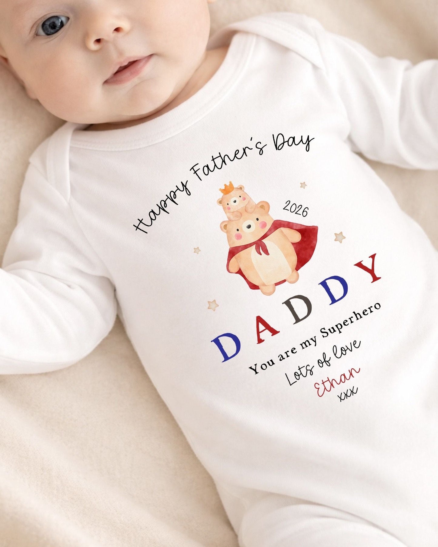 Personalised My First Father's Day Baby Vest / Babygrow - Super Bear Design