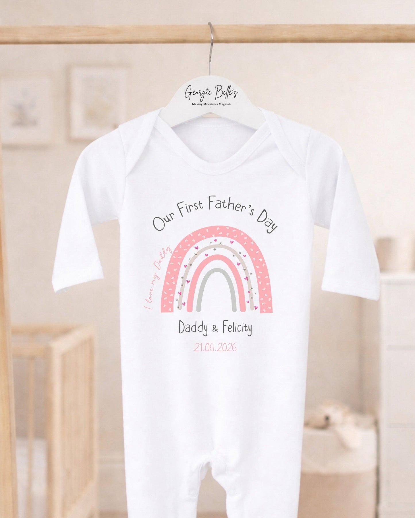 Personalised My First Father's Day Baby Vest / Babygrow - Pink Rainbow Design
