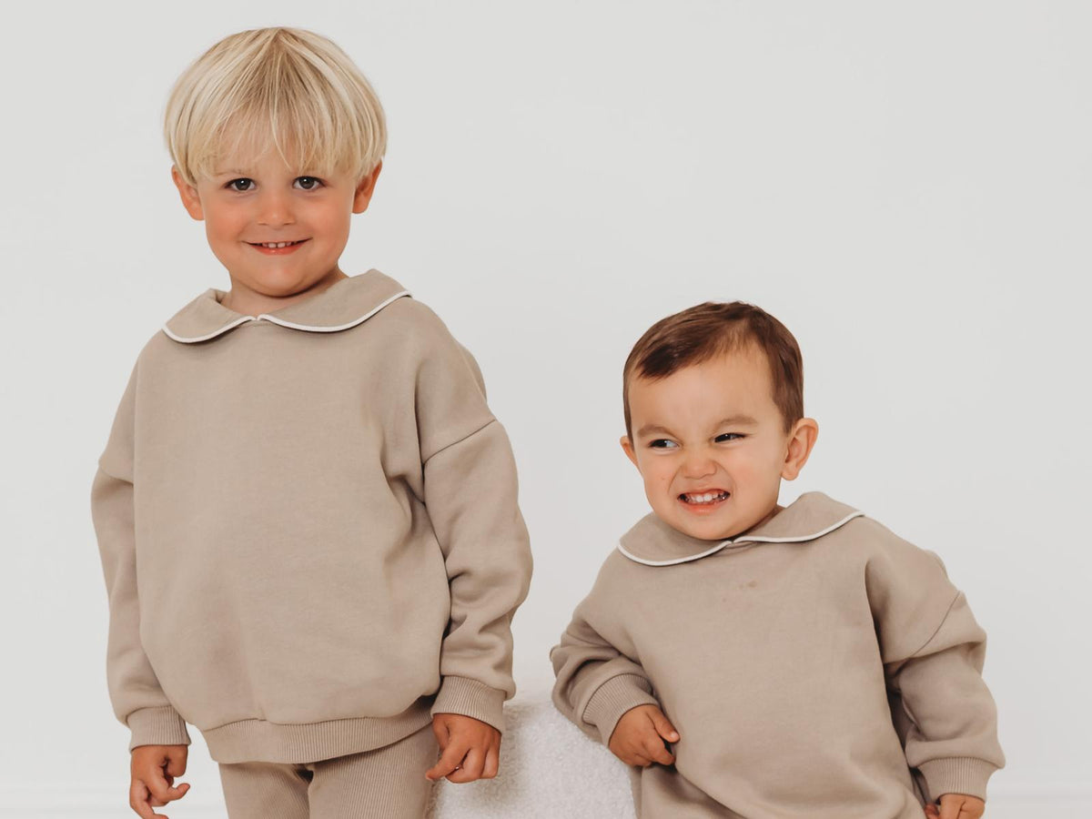 'Ari' Beige peter pan collar sweatshirt & ribbed legging set - Rose & Albert