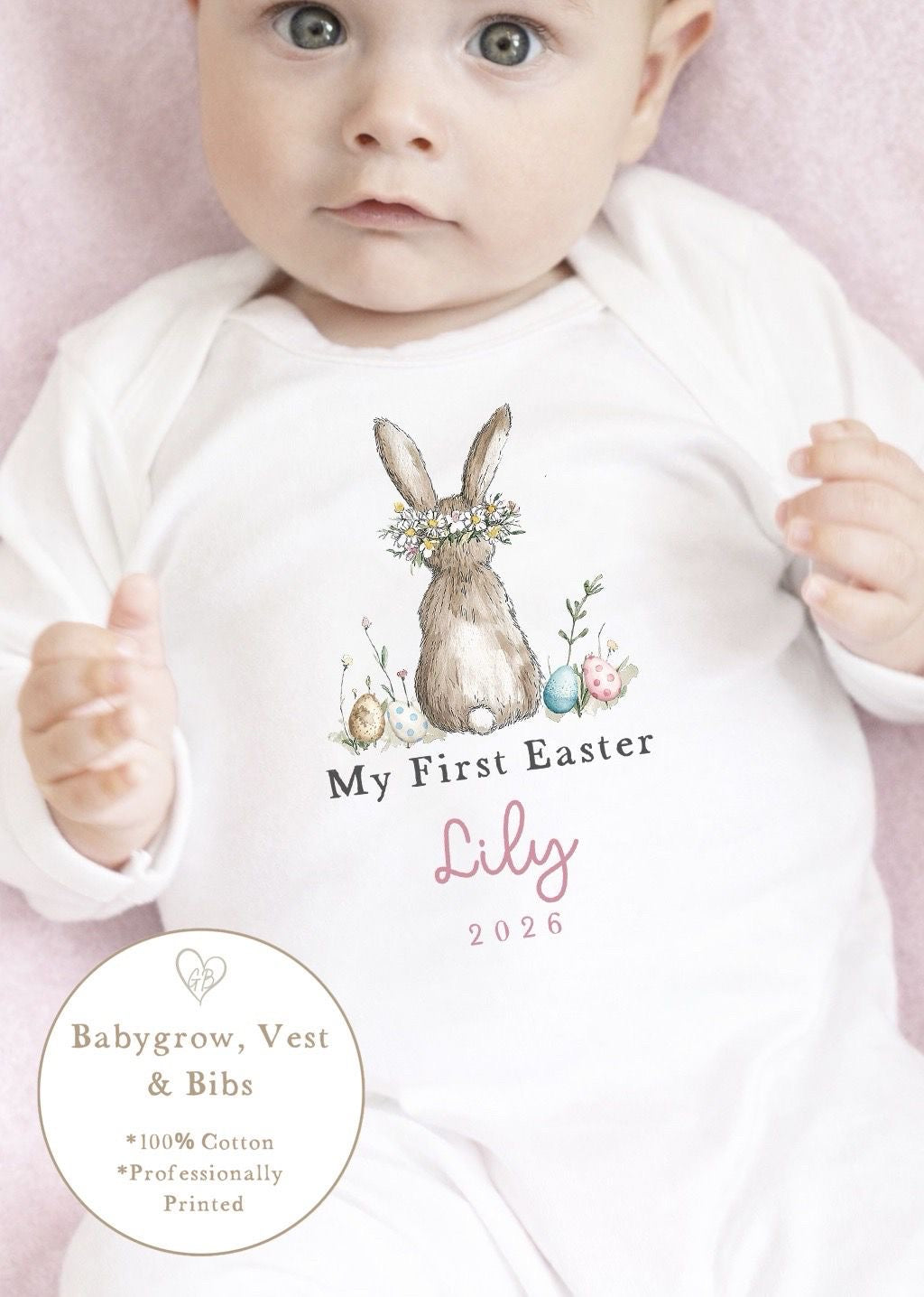Personalised My First Easter Babygrow / Vest - Pink Bunny Back Design