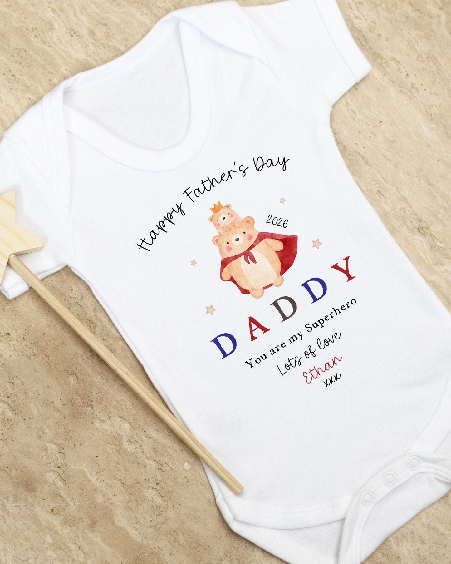 Personalised My First Father's Day Baby Vest / Babygrow - Super Bear Design
