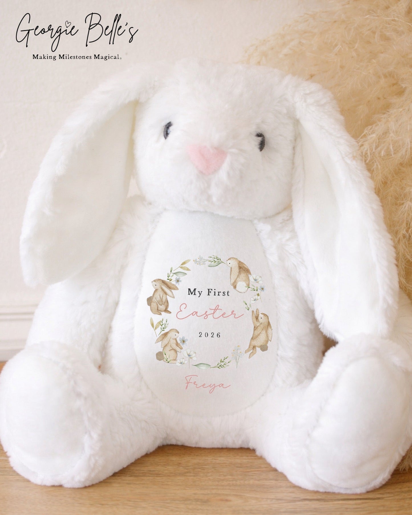 Personalised White Easter Bunny Soft Toy - First Easter Design