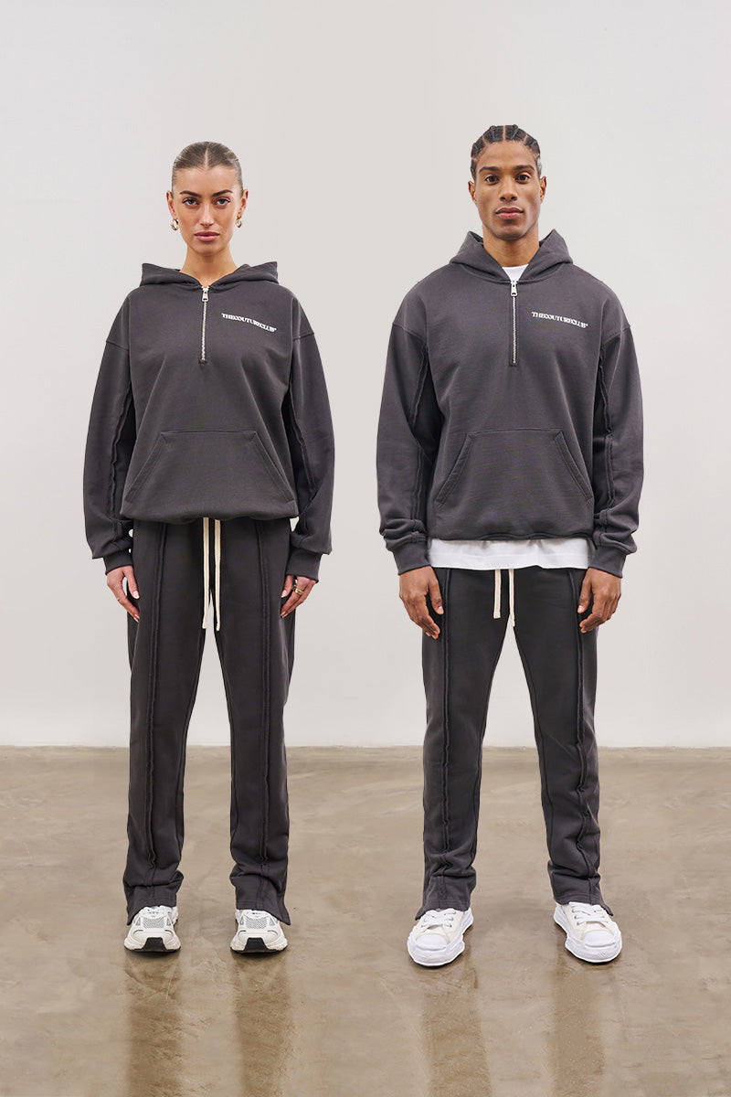 RAW SEAM QUARTER ZIP HOODIE - CHARCOAL
