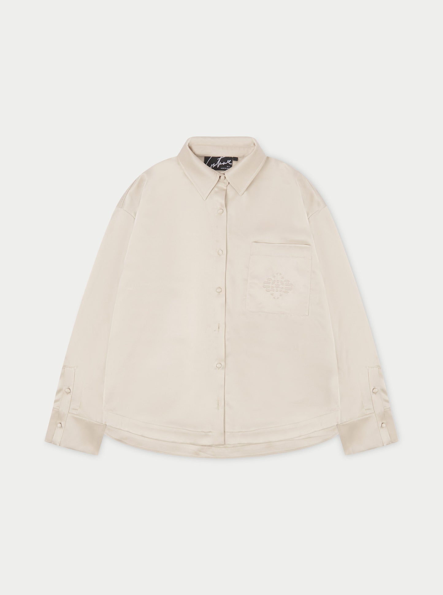 SATIN EMBLEM SHIRT - BEIGE