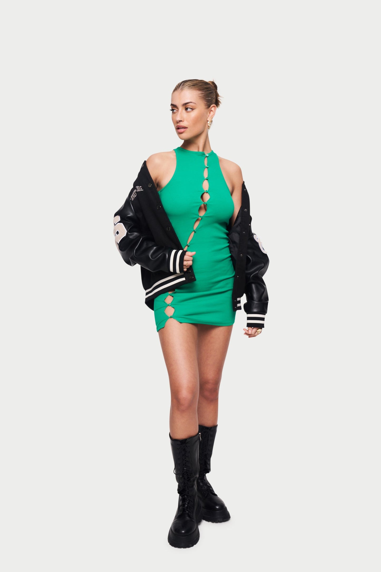cut-out-button-up-dress-green