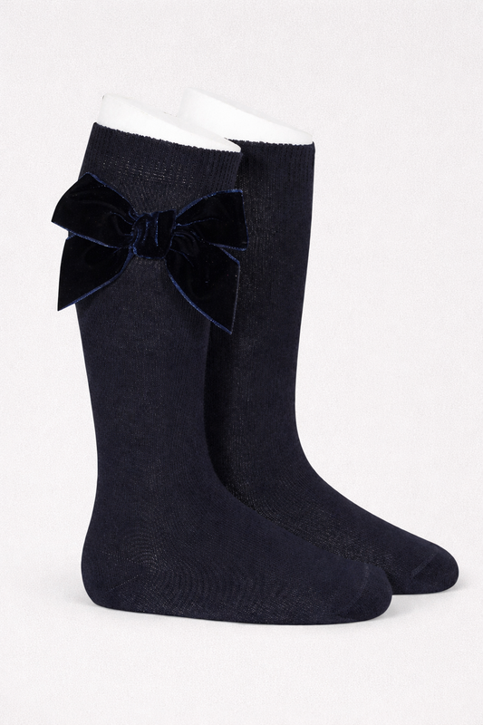 Condor navy velvet bow knee socks