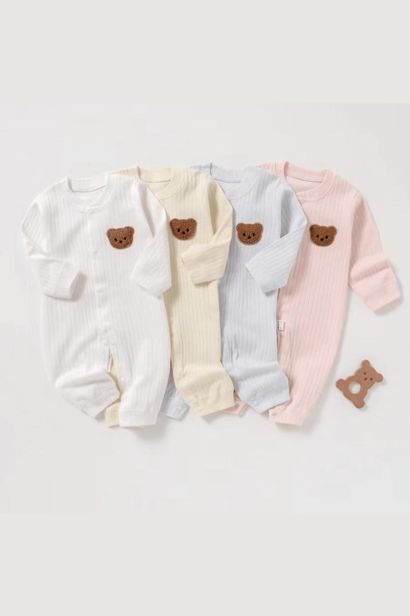 Bear Romper Ribbed 100% Cotton - Cozy Crew Club