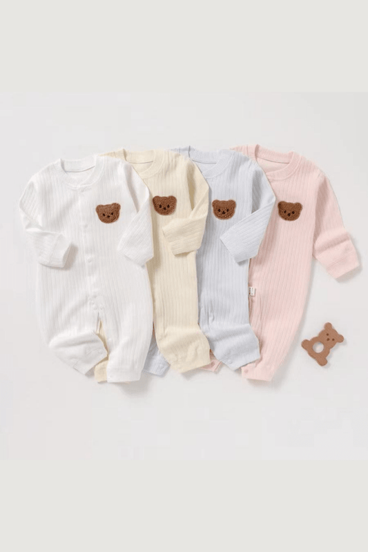 Bear Romper Ribbed 100% Cotton - Cozy Crew Club