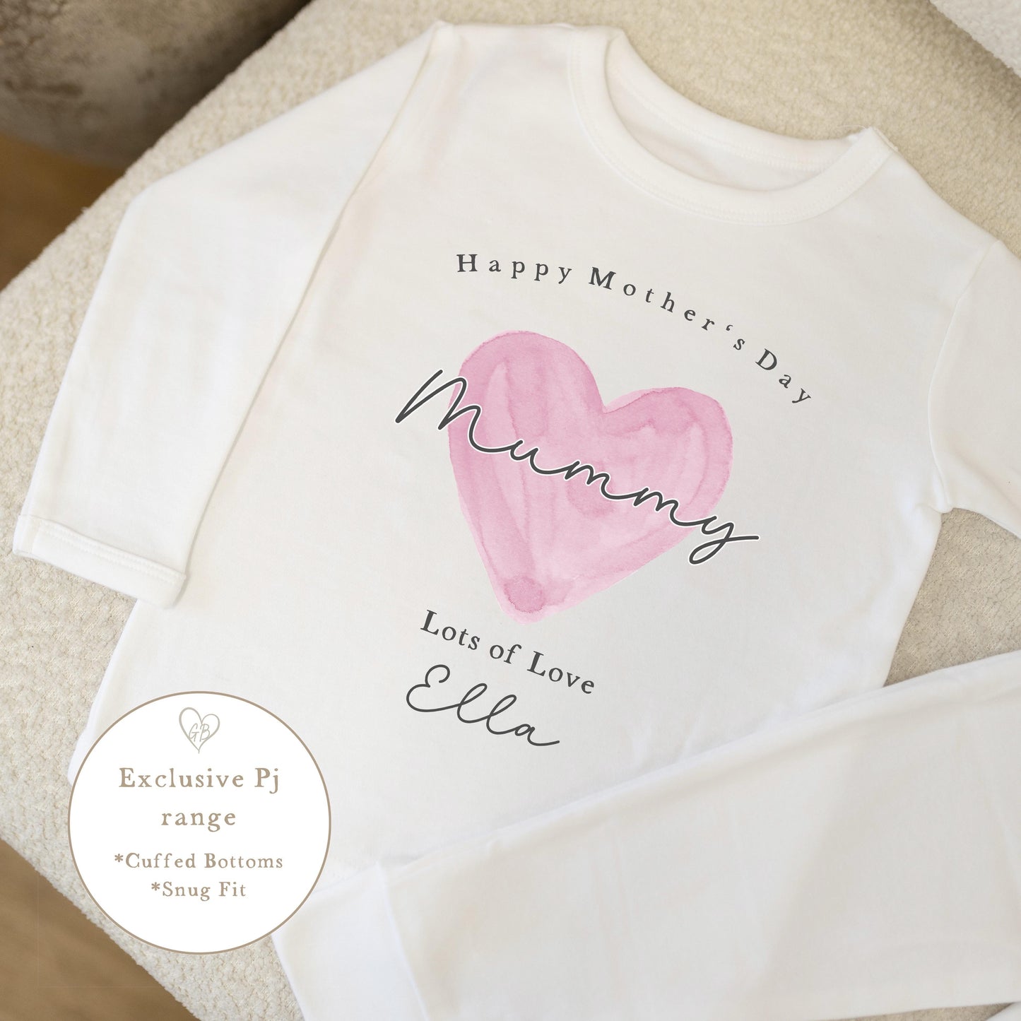 Personalised Mother's Day Pyjamas - Pink Heart Design