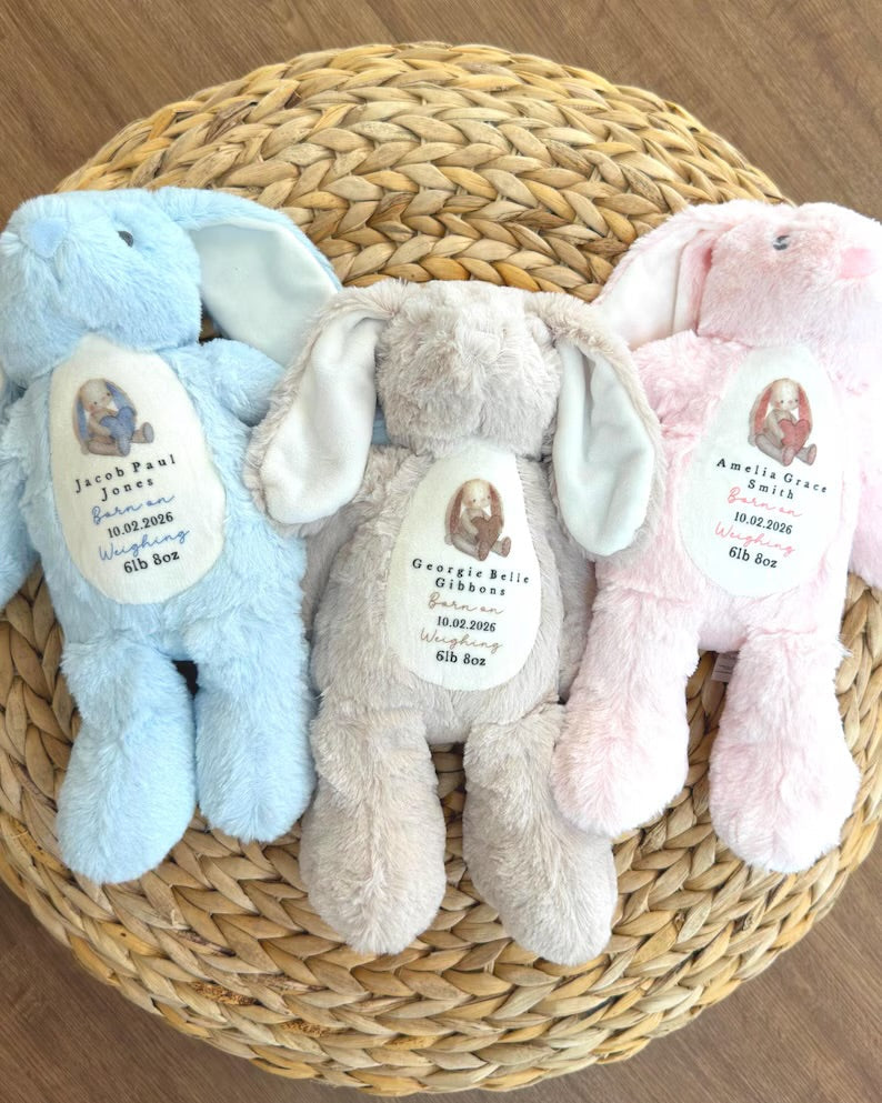 Personalised Birth Detail Pink Bunny Soft Toy