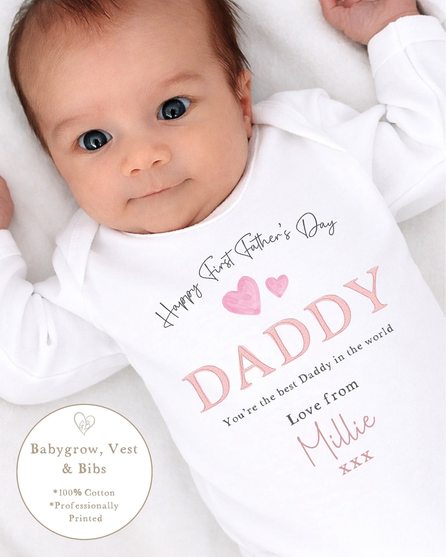 Personalised My First Father's Day Baby Vest / Babygrow - Pink Word Design