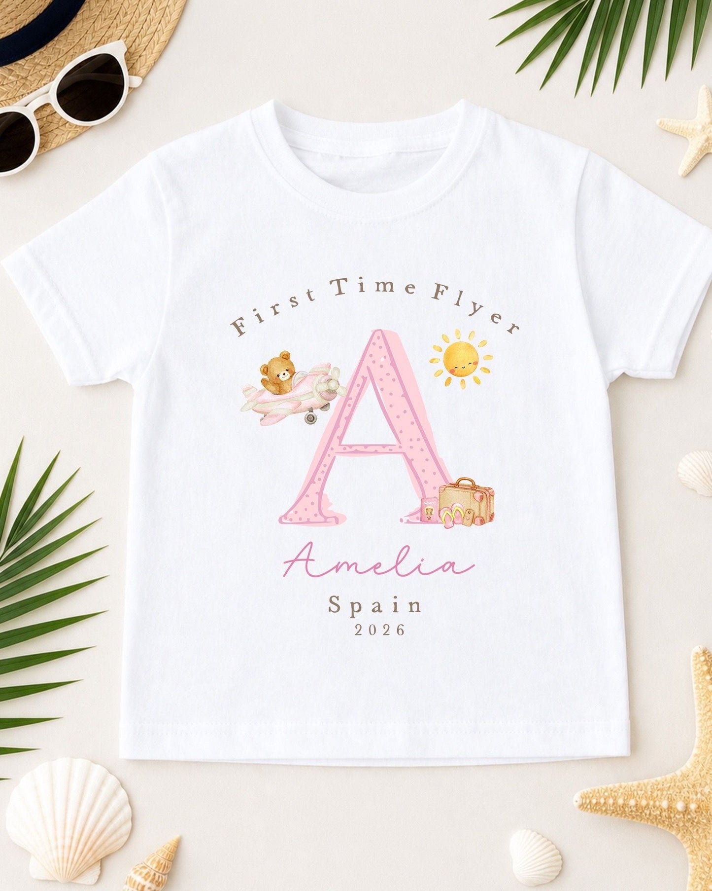 Personalised Kids First Time Flyer T-Shirt - Pink Bear Design
