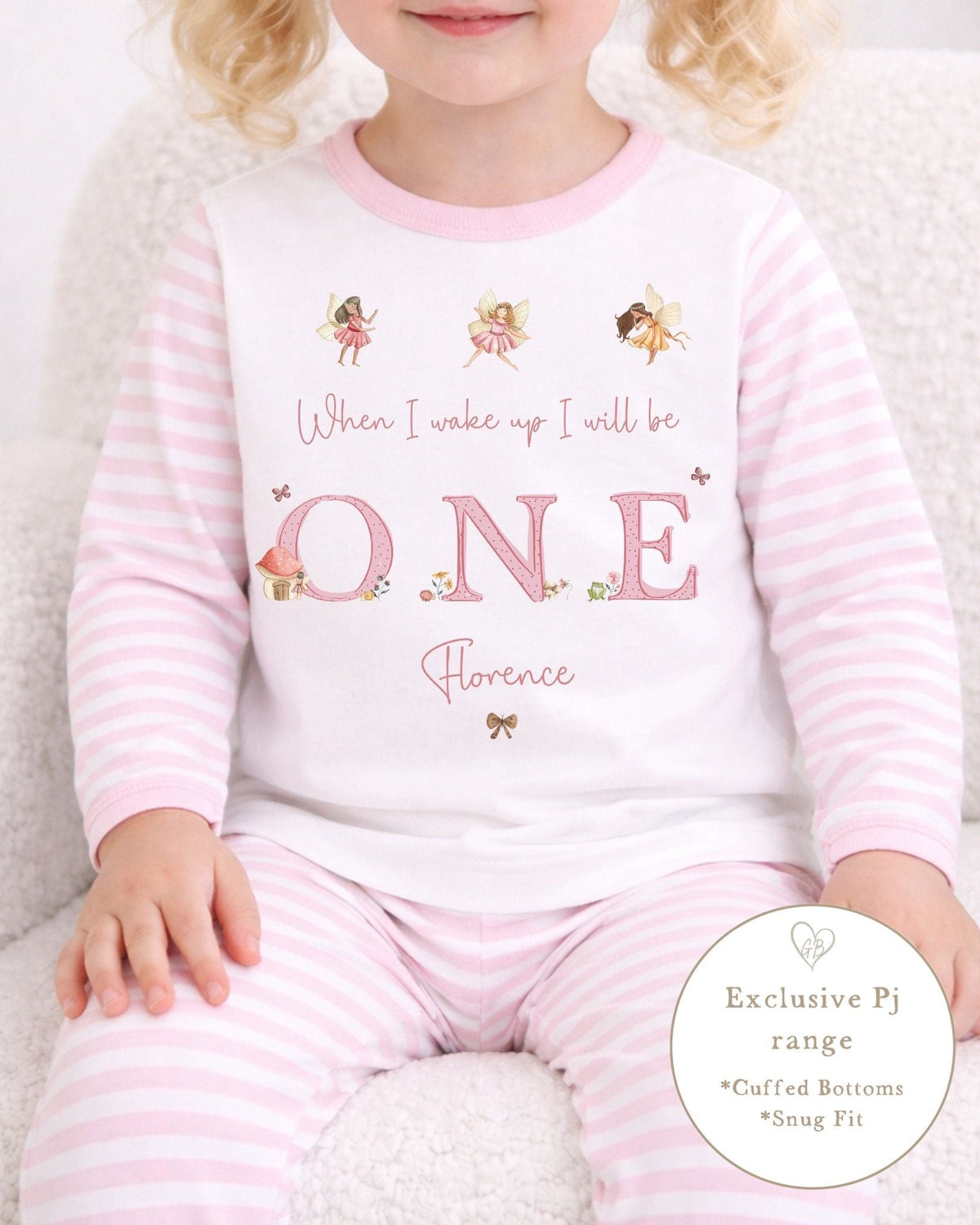 Personalised Pink Stripe Birthday Pyjamas - Fairy Word Design