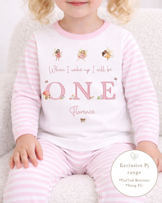 Personalised Pink Stripe Birthday Pyjamas - Fairy Word Design