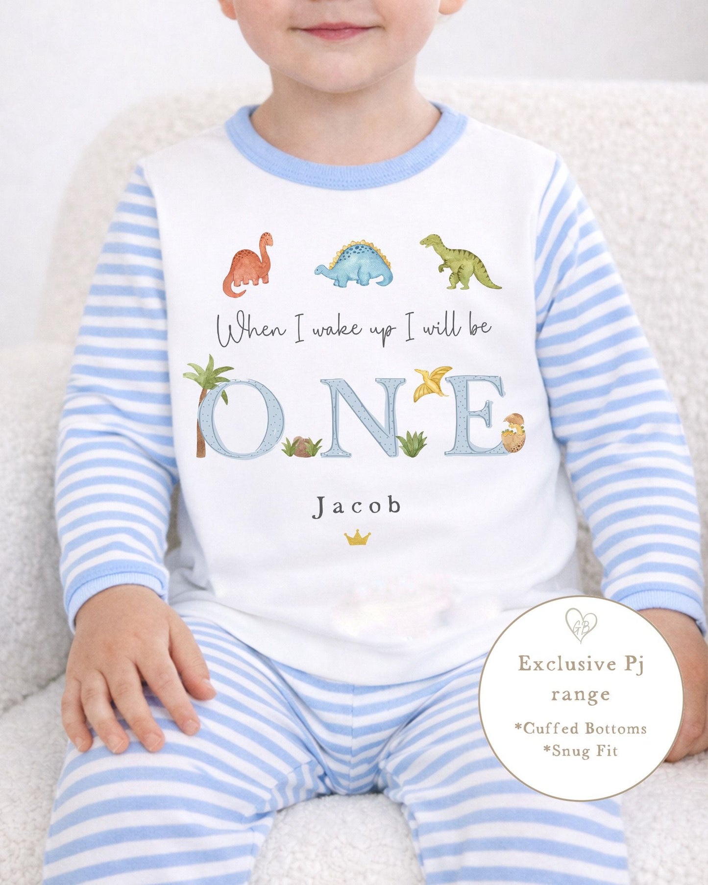 Personalised Stripe Birthday Pyjamas Dino Trio Design