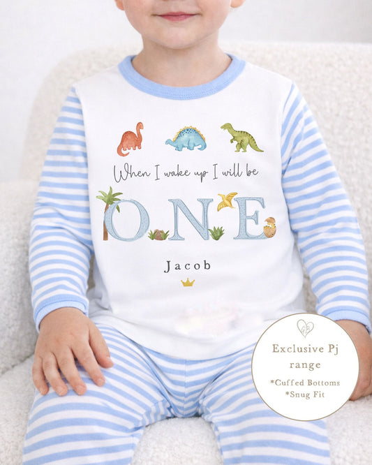 Personalised Stripe Birthday Pyjamas Dino Trio Design