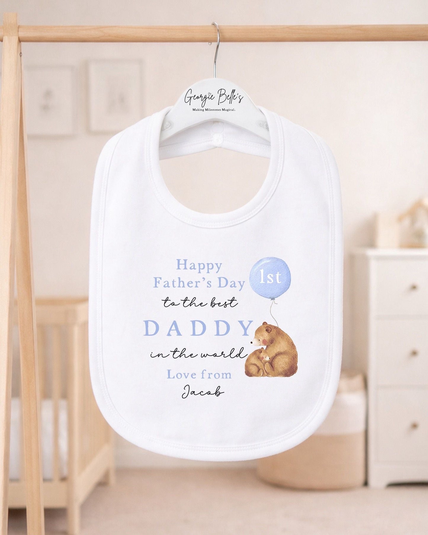 Personalised My First Father's Day Baby Vest / Babygrow - Blue Bear Balloon Design