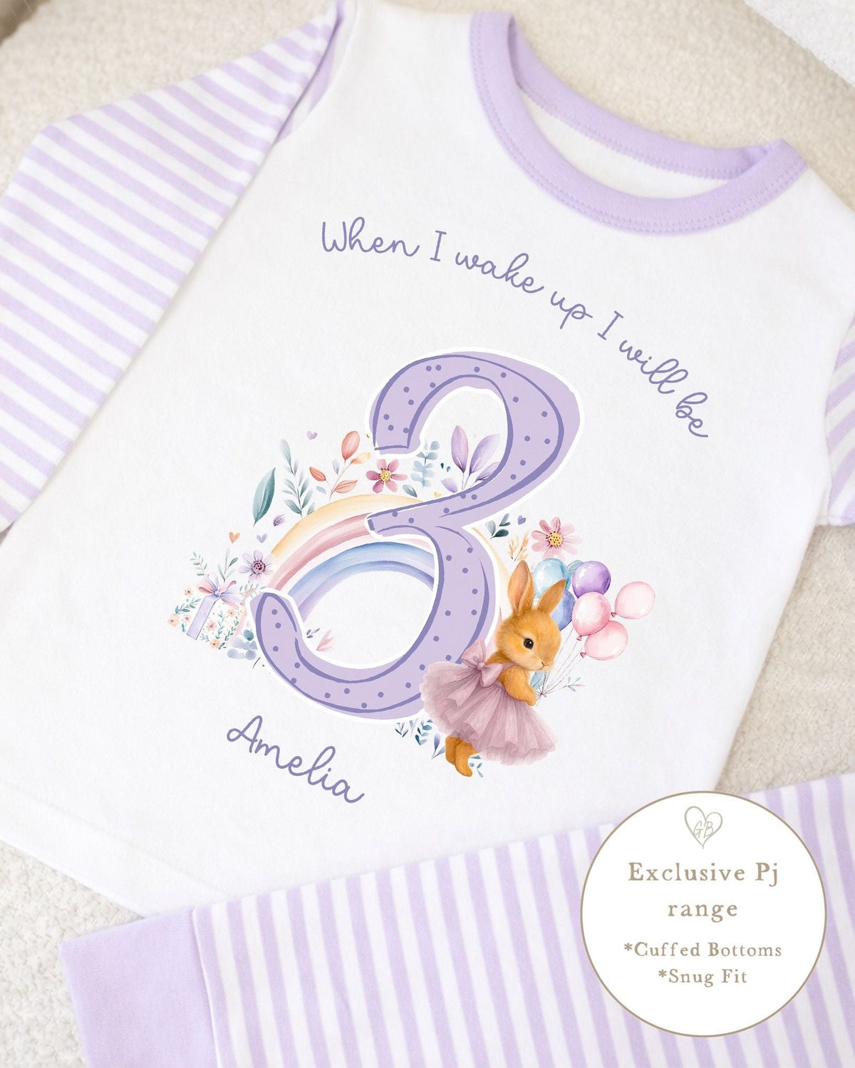 Personalised Lilac Stripe Birthday Pyjamas - Tutu Bunny Design