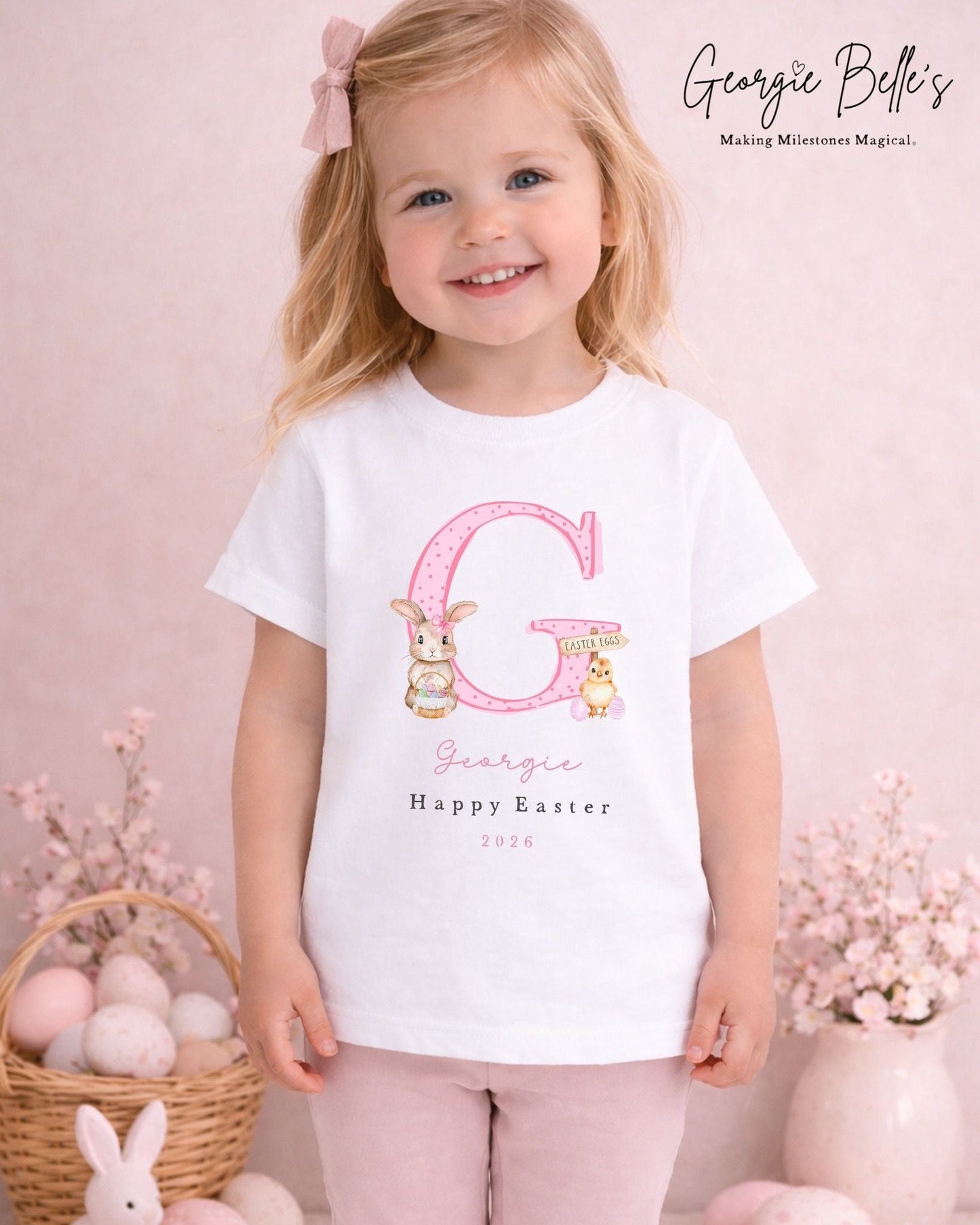 Personalised Easter T-Shirt - Pink Initial Design