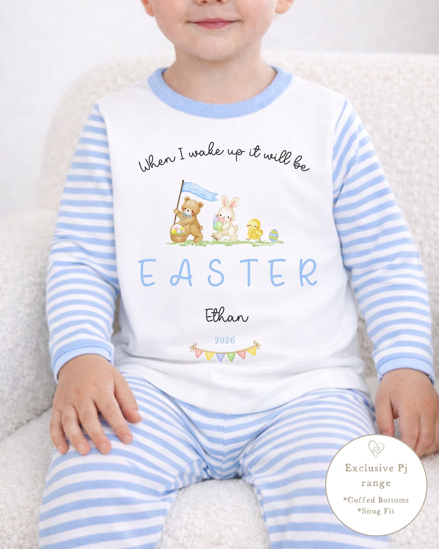 Personalised Blue Stripe Easter Pyjamas - Easter Parade Design
