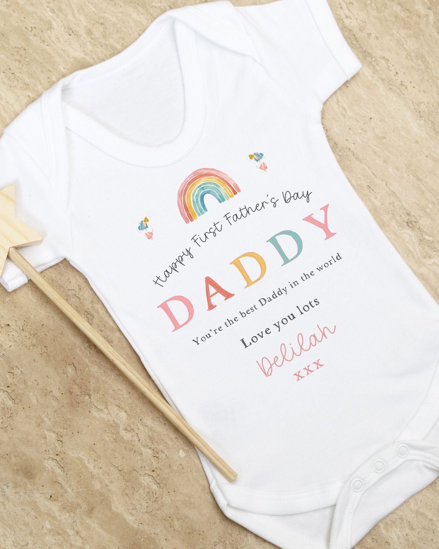 Personalised My First Father's Day Baby Vest / Babygrow - Rainbow Design