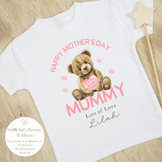 Personalised Mother's Day T-Shirt - Pink Bear Heart Design