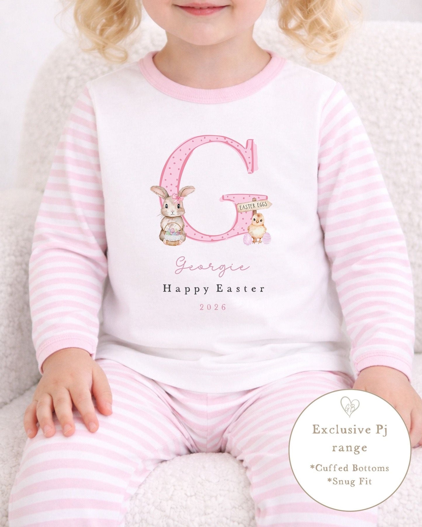 Personalised Pink Stripe Easter Pyjamas - Easter Initial Design