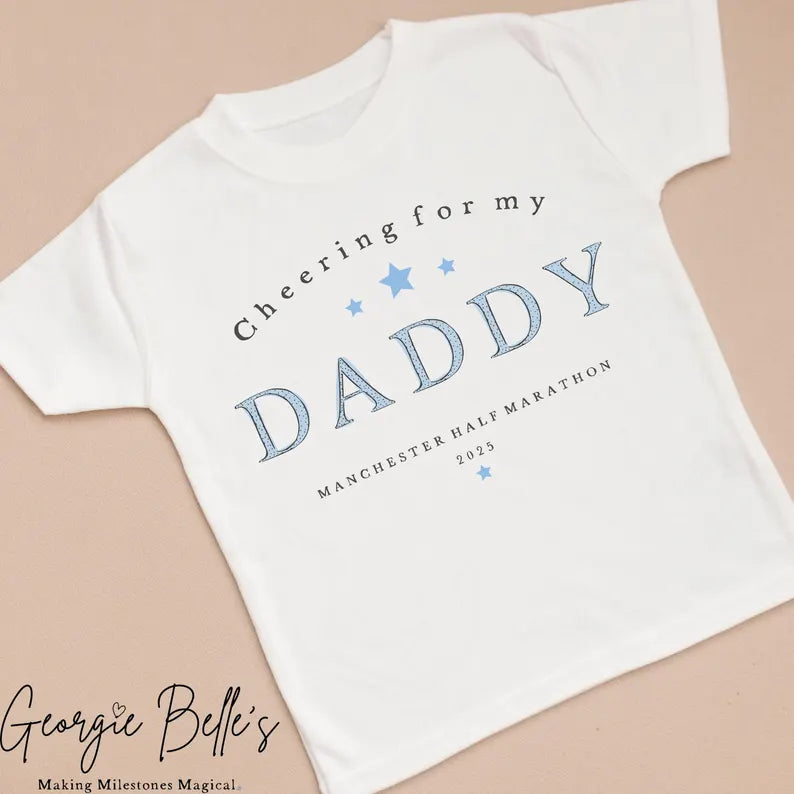 Personalised Race Runner Supporter T-Shirt – Custom Name and Race Name T-Shirt Blue Design