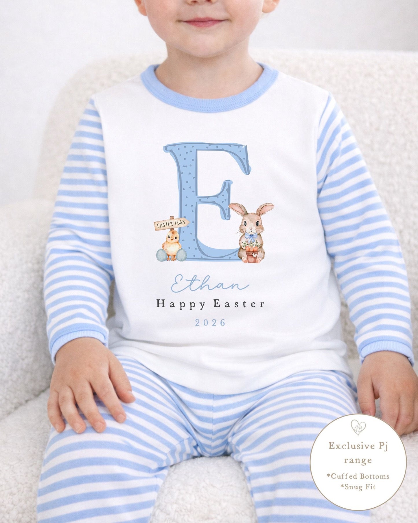 Personalised Blue Stripe Easter Pyjamas - Initial Design