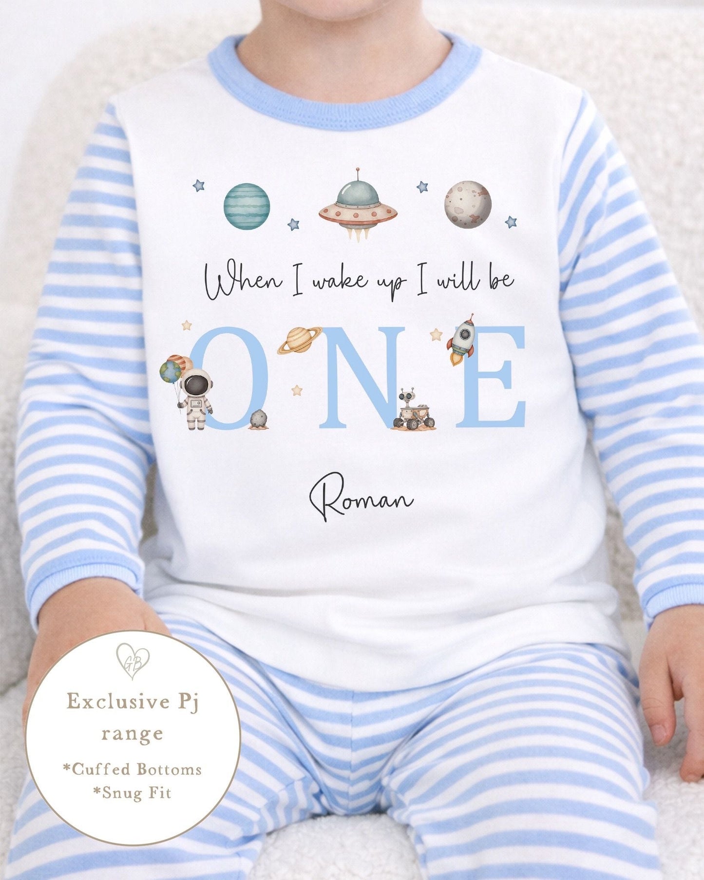 Personalised Stripe Birthday Pyjamas Space Trio Design