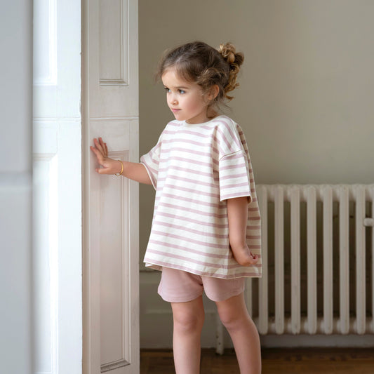 Cotton Oversized Summer Set - Dusky Pink Stripe