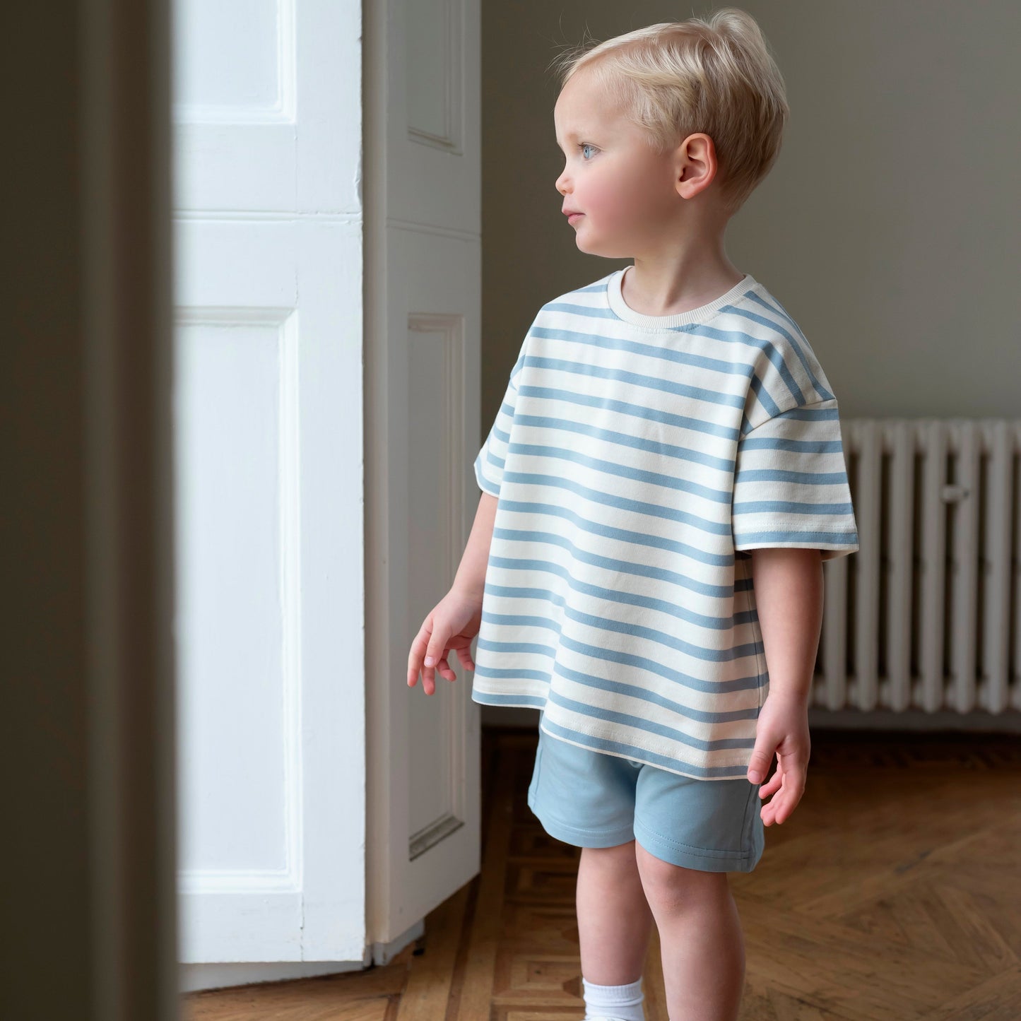 Cotton Oversized Summer Set - Cornflower Blue Stripe