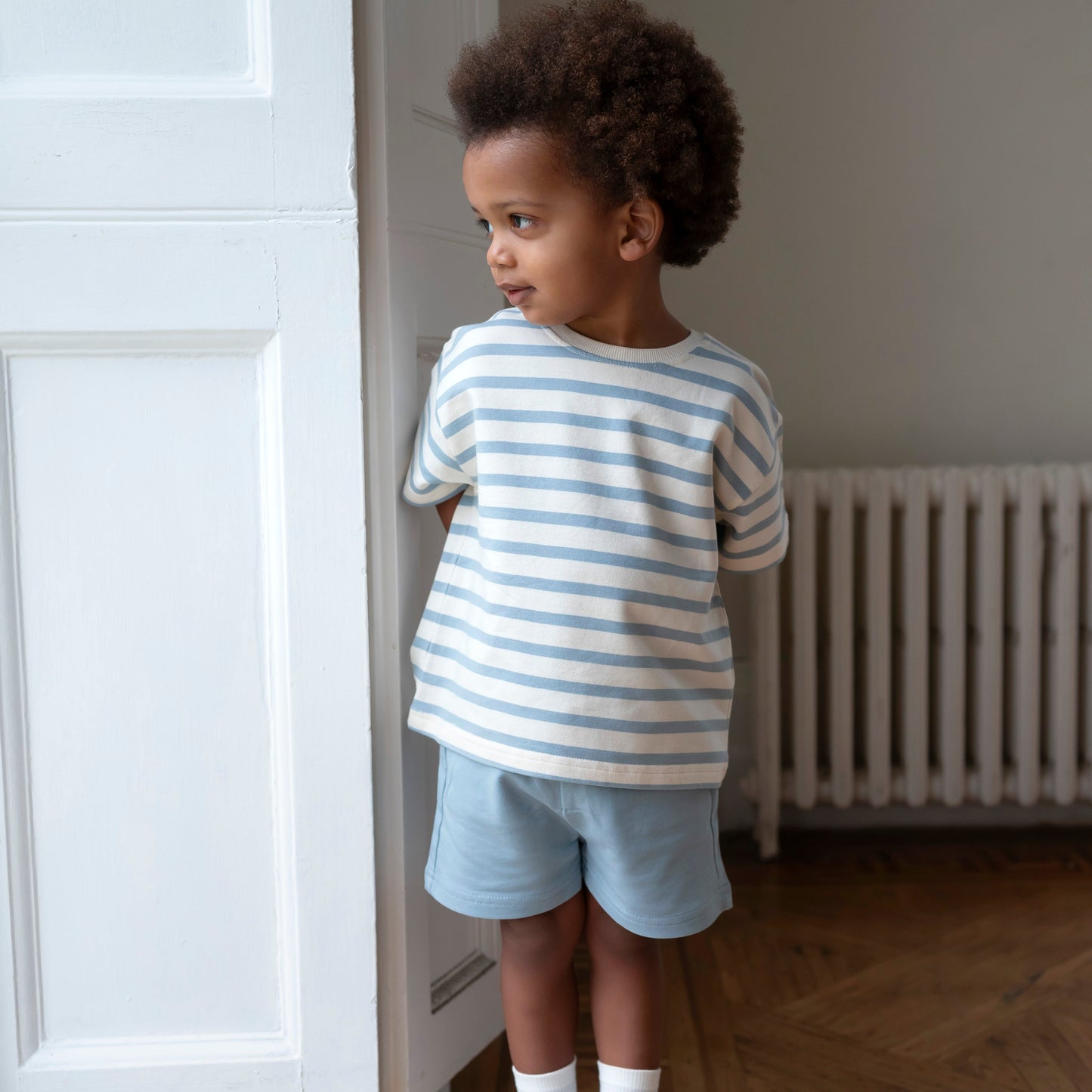 Cotton Oversized Summer Set - Cornflower Blue Stripe