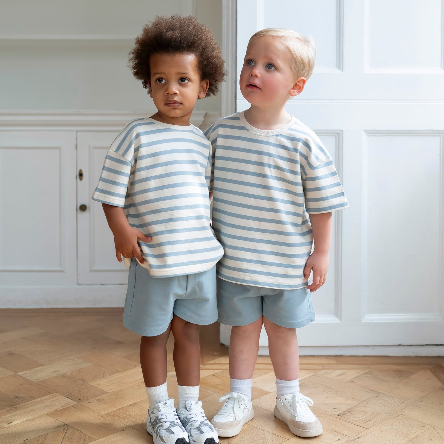 Cotton Oversized Summer Set - Cornflower Blue Stripe