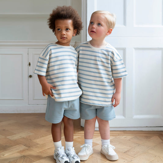 Cotton Oversized Summer Set - Cornflower Blue Stripe