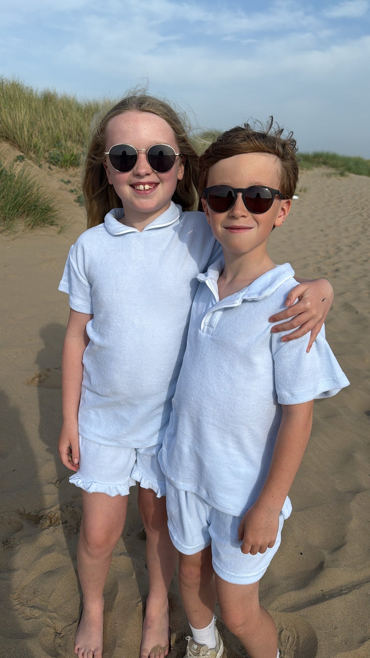 'Sidney' unisex blue towelling short set - Rose & Albert