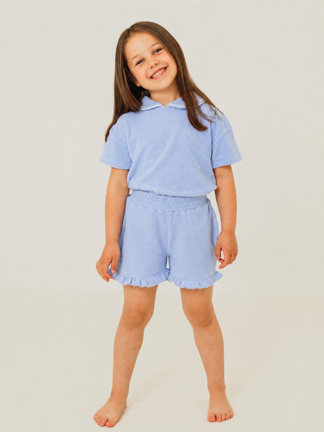 'Hallie' blue frill towelling short set - Rose & Albert