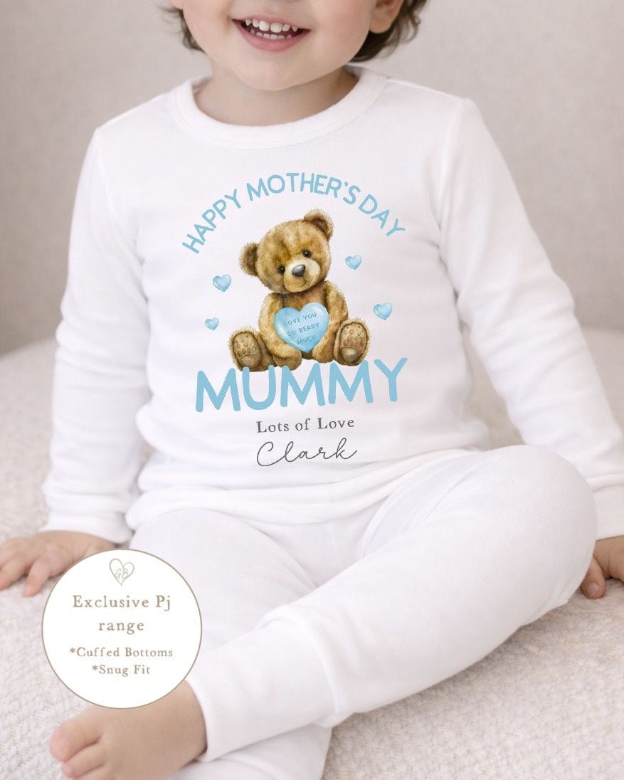 Personalised Mother's Day Pyjamas - Blue Bear Heart Design