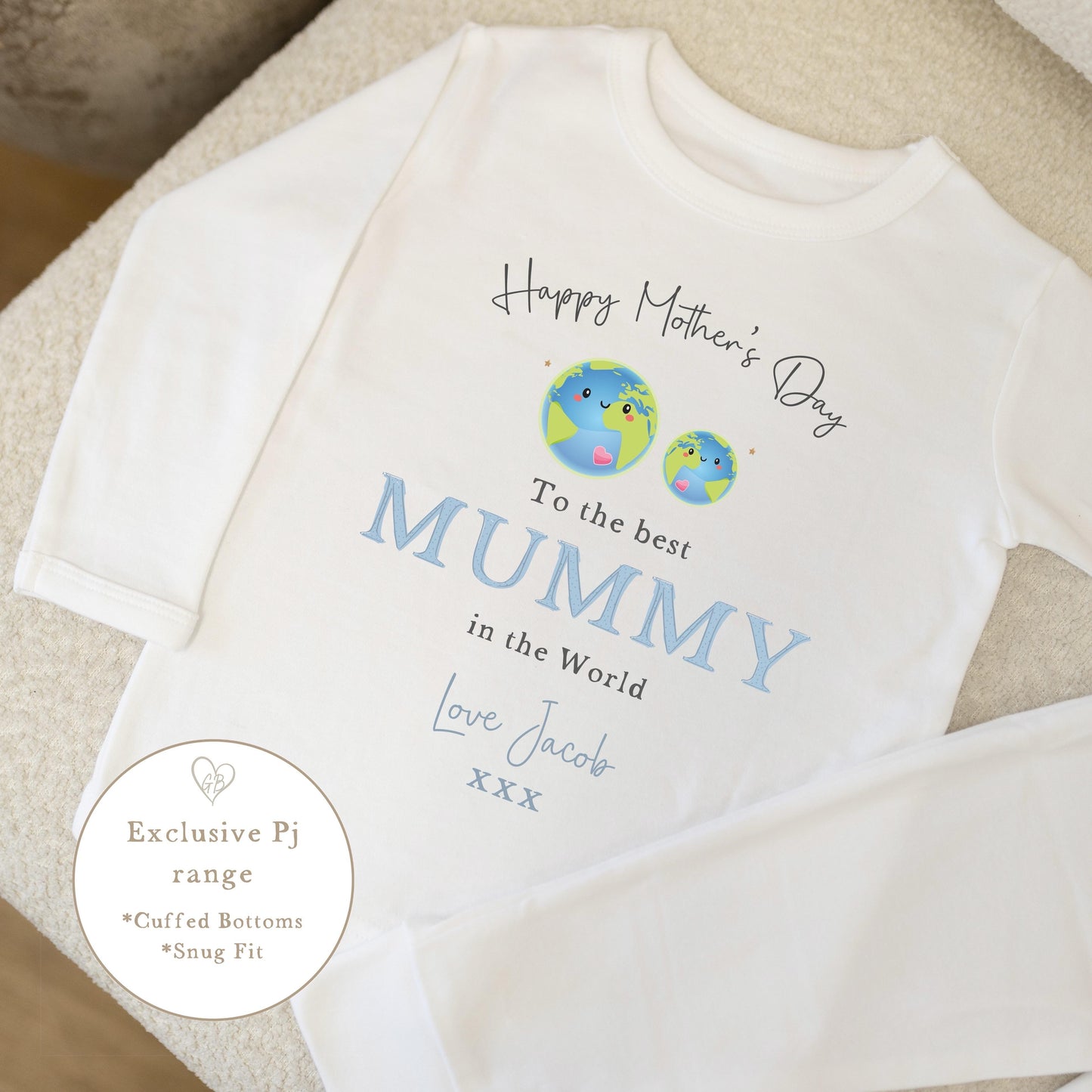 Personalised Mother's Day Pyjamas - Blue World Design