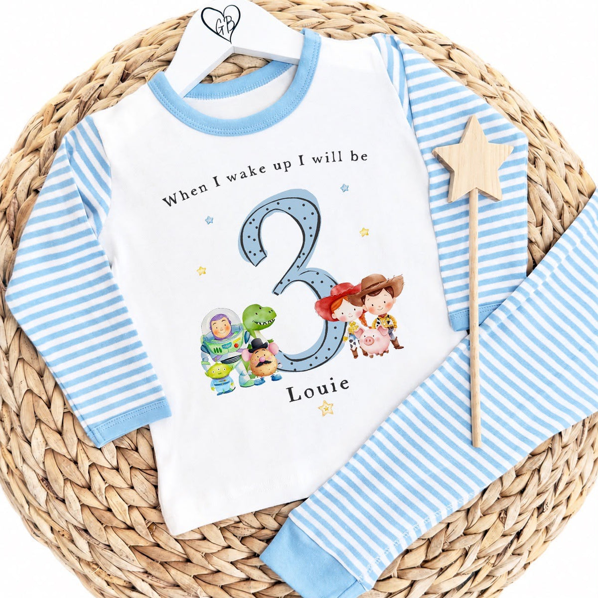 Personalised Blue Stripe Birthday Pyjamas - Toy Story Inspired Design